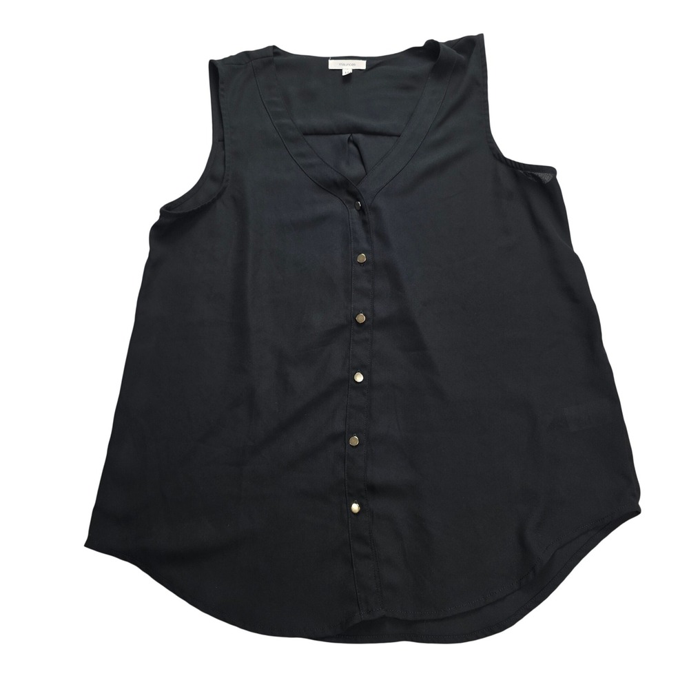 Maurices Blouse Women Medium Black\ Sleeveless Button V-Neck Shell
